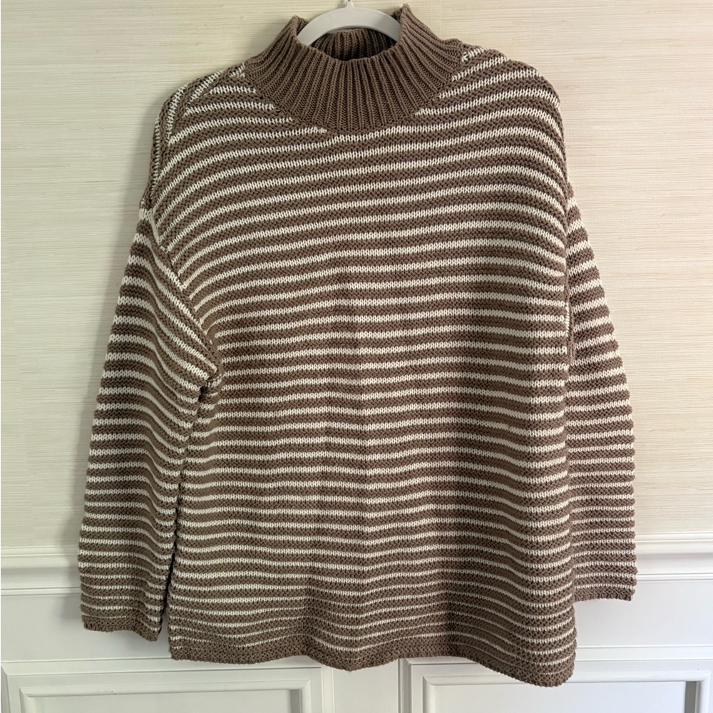 Haven Well - Brown and Cream Mock Neck Women's Sweater - S